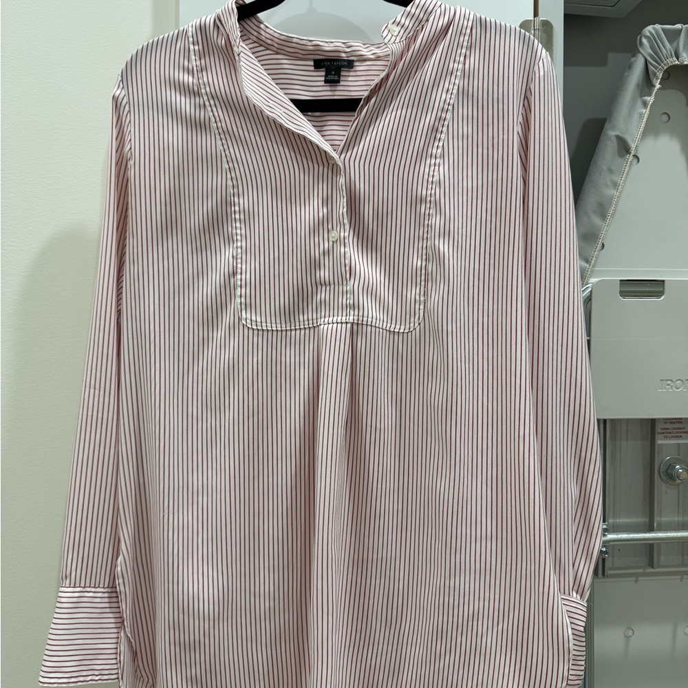 Ann Taylor Red and White Striped Blouse, size M
